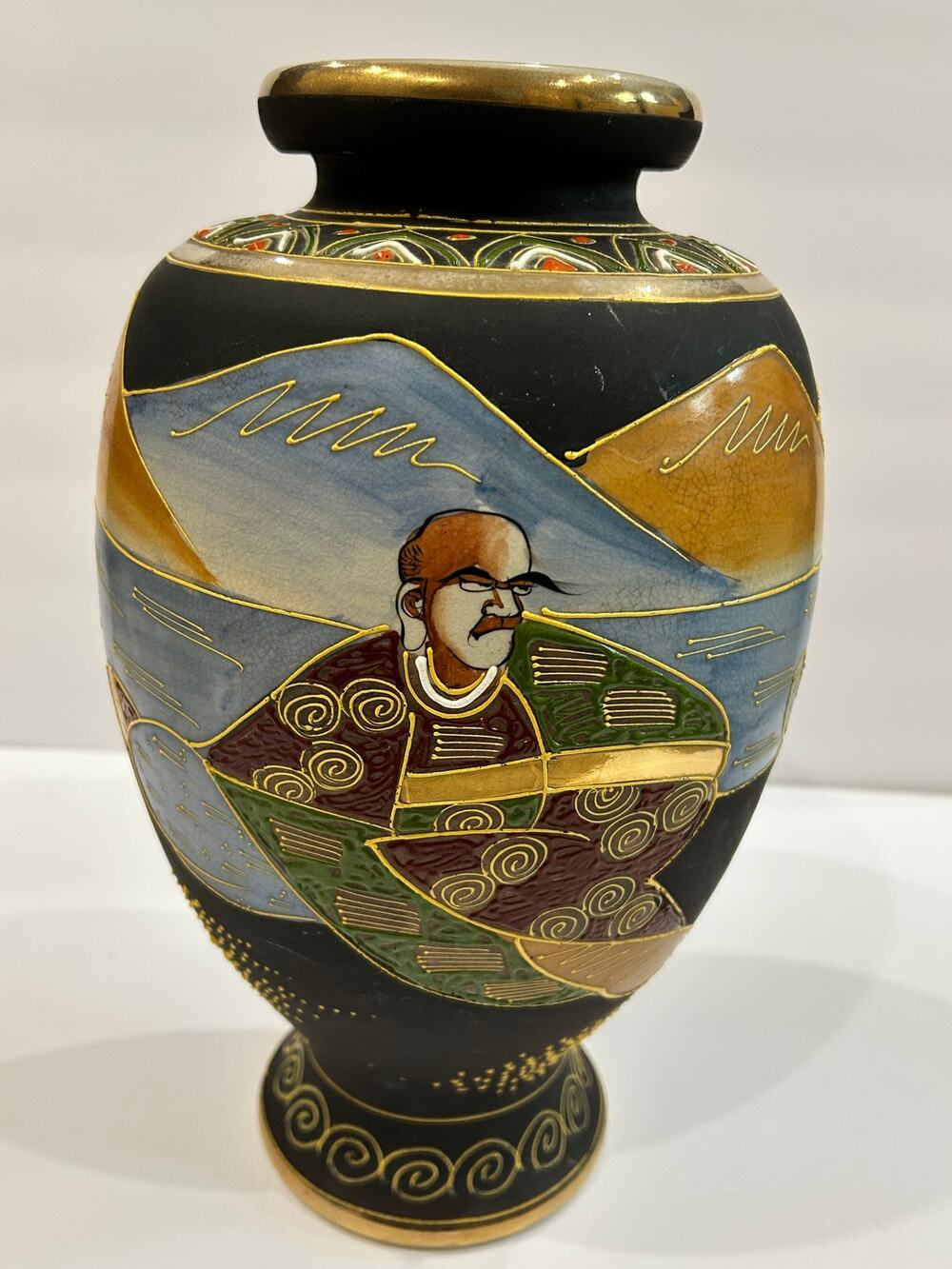 Vintage Japanese Satsuma Moriage Immortal Ceramic Vase 13"